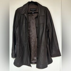 Women’s Vintage Centigrade Leather Button Jacket Soft Brown Lined Coat Sz Large